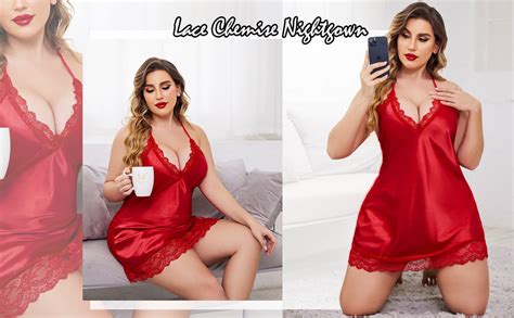 Avidlove Women Lingerie Plus Size Satin Lace Chemise Nightgown Sexy