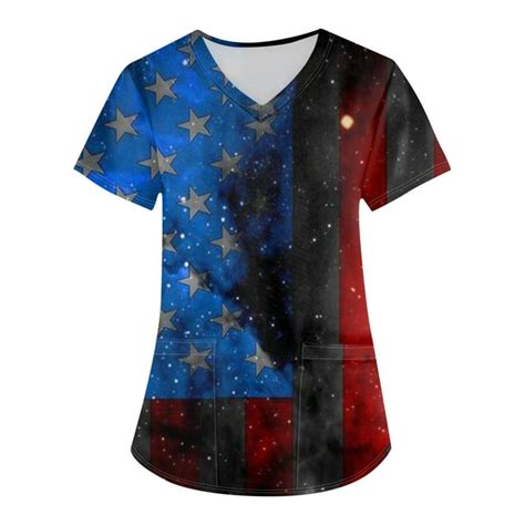 Julmcomo Womens Independence Day Scrubs Tops Short Sleeve V Neck