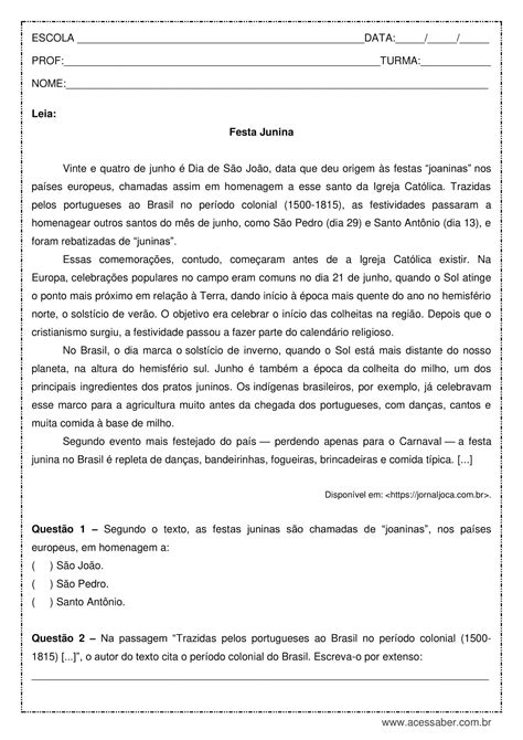 Atividade De Interpretação De Texto 7o Ano Gabarito