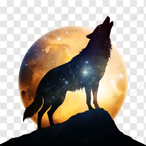 Clipart De Silhueta De Lobo Contra Uma Lua Estrelada Png Silhueta De