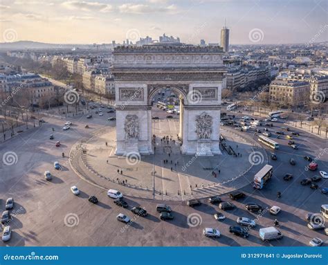 Arc De Triomphe Aerial Panorama Front Stock Image Image Of Trompe