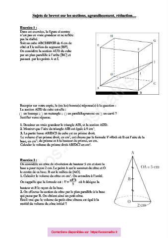 Page 1 Exercices de maths de brevet en 3ème sur la géométrie dans l