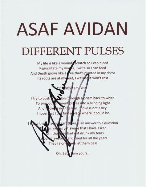 ASAF AVIDAN SIGNED DIFFERENT PULSES LYRIC SHEET | Autographia