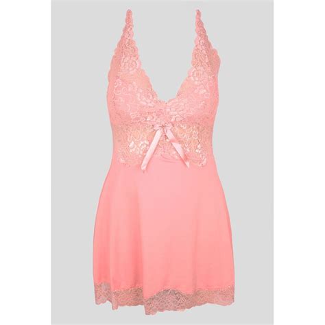 Camisola Plus Size Nadador Em Liganete E Renda Salmão O17 COMPRA FACIL LINGERIE