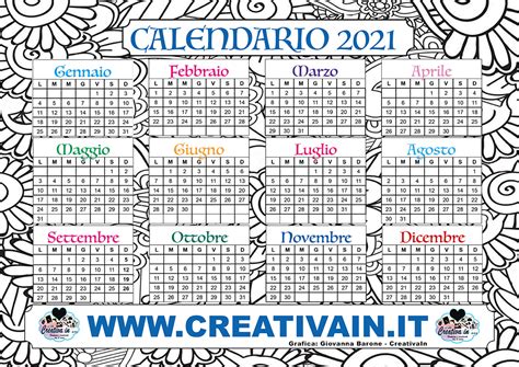 Calendario 2021 Da Stampare Gratis E Colorare Scaricalo Subito Creativa In