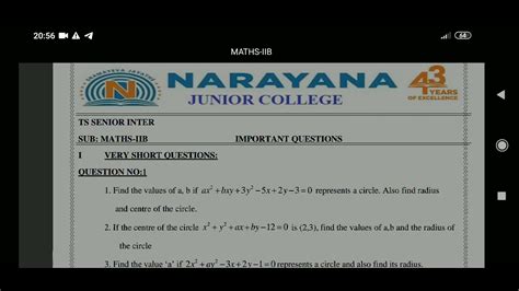 Ts Senior Inter Maths B Important Questions Gun Shot Questions Narayana