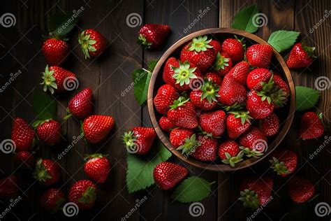 Strawberry Banner Bowl Full Of Strawberries Close Up Food Photography Background Stock