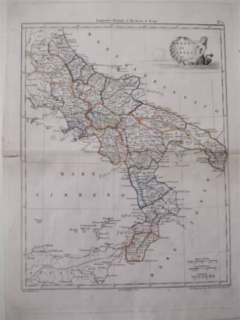 Regno Di Napoli Acquaforte Originale Carta Geografica Bartoli