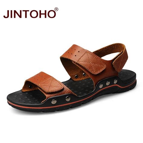 JINTOHO Big Size Men Leather Sandals Fashion Breathable Male Leather