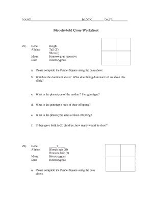 Monohybrid Cross Worksheet - Fill and Sign Printable Template Online ...