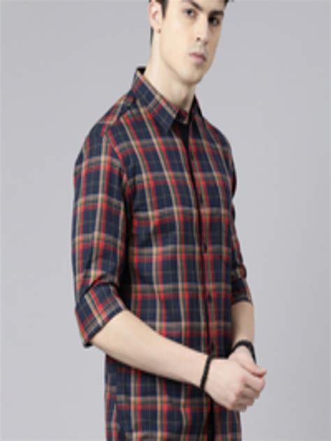 Buy Provogue Slim Fit Tartan Checks Spread Collar Long Sleeves Cotton