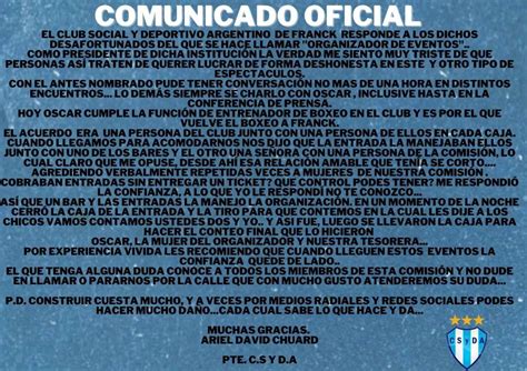 Comunicado Oficial Del Club Social Y Deportivo Argentino FM Spacio 98