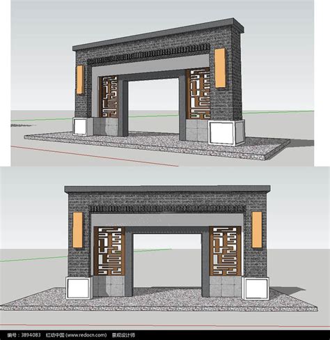 中式景观门入口草图大师sketchup模型图片景观全模编号3894083红动中国