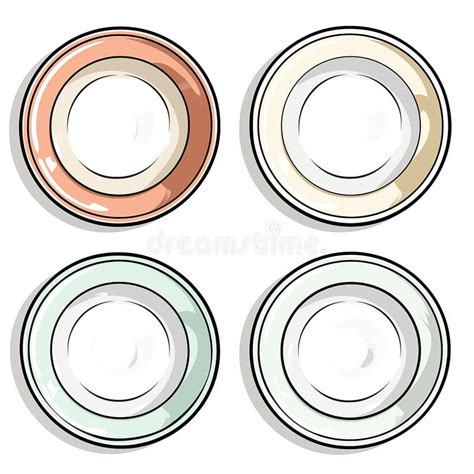 Four Plates With Different Colors Are Arranged On A White Surface Stock