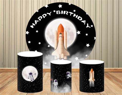 Outer Space Birthday Party Round Backdrop Starry Sky Moon Earth Space ...