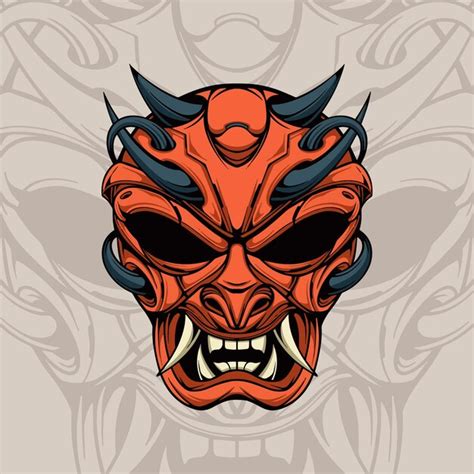 Rote Teufel Japanische Oni Masken Illustration Premium Vektor