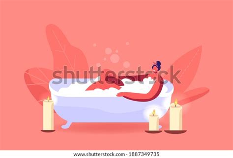 Young Woman Relaxing Bath Foam Burning Stock Vector Royalty Free