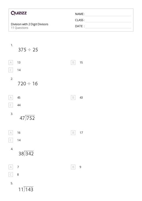 50 Division With Two Digit Divisors Worksheets For 5th Class On Quizizz Free And Printable