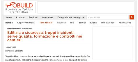 Edilizia E Sicurezza Da INFOBUILD Del 14 03 2022 Di Andrea Ballocchi
