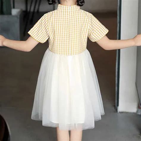 Dropship Yellow Kids Dress Girls Gauze Summer Dress Chinese Style