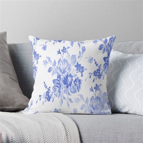 Blue And White Flowers Pattern Throw Pillow By Blackstargirl Redbubble Blue Floral Pillows