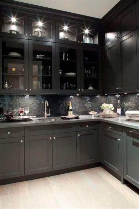 Black kitchen cabinets with glass doors | Hawk Haven