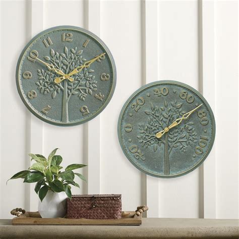 Woodland Tree Outdoor Wall Clock And Thermometer Grandin Road