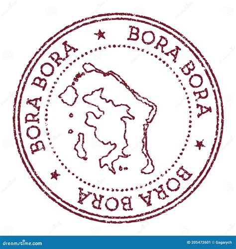 Bora Bora Round Rubber Stamp With Island Map Stock Vector