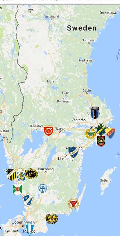 Allsvenskan Map Clubs Sport League Maps