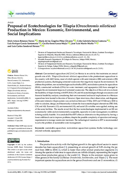 Pdf Proposal Of Ecotechnologies For Tilapia Oreochromis Niloticus Production In Mexico