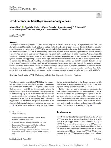 Pdf Sex Differences In Transthyretin Cardiac Amyloidosis