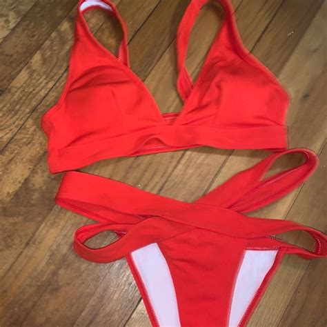 Shein Swim Two Piece Red Bikini Nwot Size Medium Poshmark