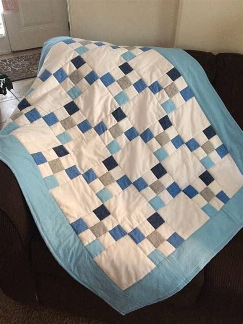 Nine Patch In Baby Blue And Grey Etsy Baby Quilt Patterns Nautical