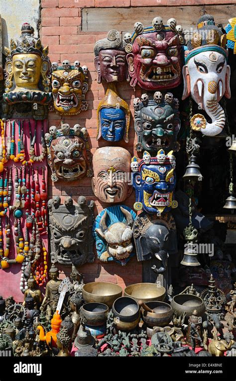 Wooden masks from Nepal Stock Photo - Alamy