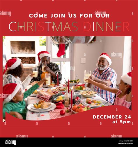 Square image of african american family having christmas dinner and ...