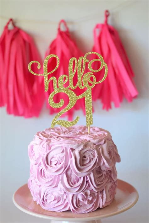 Glitter Hello 21 21st Birthday Cake Topper Twenty One Gold Etsy