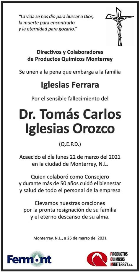 Dr Tom S Carlos Iglesias Orozco Obituario Esquela