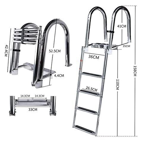 Folding 4 Steps Stainless Steel Boat Ladder Folding Dock Ladder Heavy