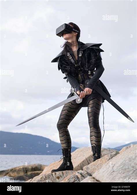 Conceptual Picture Of A Young Woman Wearing Costume And Oculus Rift