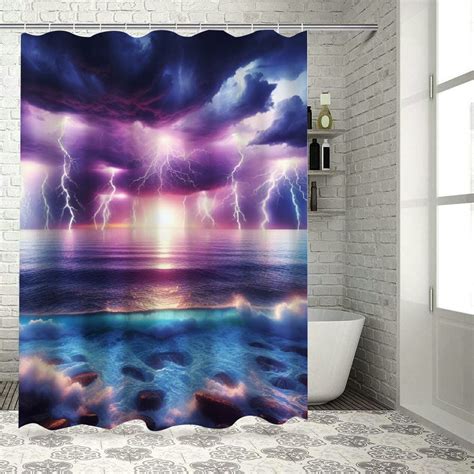 Lzatpd Storm Shower Curtain Stormy Sky Scary Ocean Rocks Night View