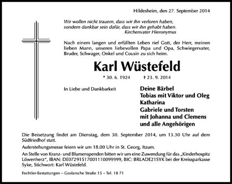 Traueranzeigen Von Karl W Stefeld Trauerportal Hildesheimer