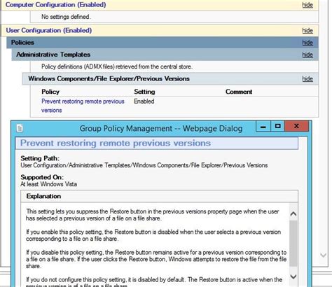 Solved Gpo To Disable The Restore Button In Shadow Copies Up