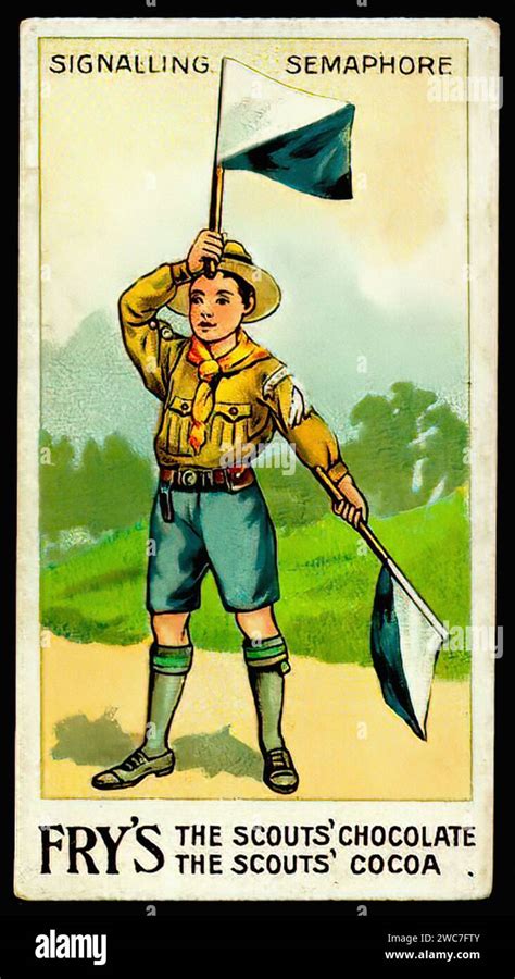 Boy Scout Semaphore Signalling Vintage Tradecard Illustration Stock