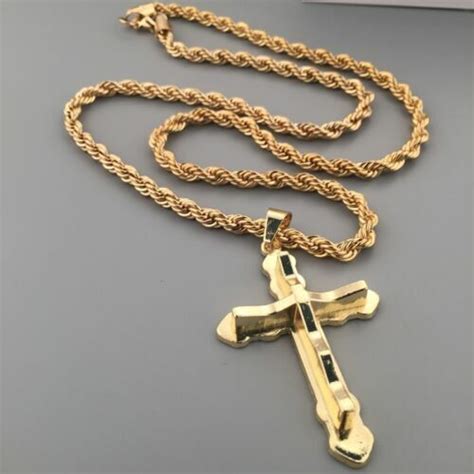 Mens Religious Jesus Cross Pendant Twisted Rope Chain Necklace