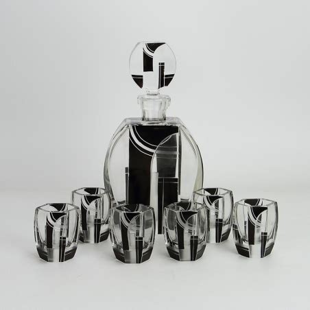 Karl Palda Bohemian Art Deco Decanter With Six Shot Glasses C 1930