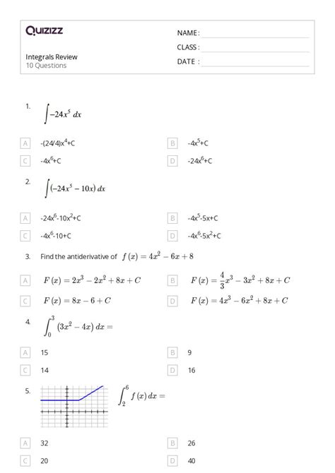 50 Integrals Worksheets For 11th Class On Quizizz Free And Printable