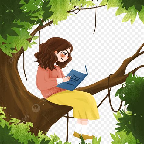 Girl Reading Books White Transparent Girl Sitting In The Tree Reading