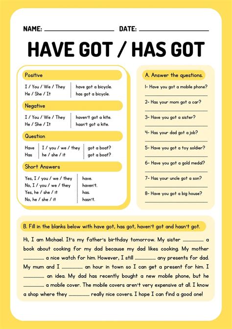 Have Got Has Got Possession Grammar Worksheet Templates By Canva