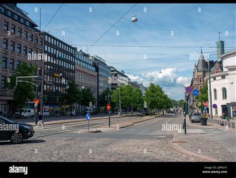 22-06-2022 Helsinki, Finland. The street in the city center is paved ...