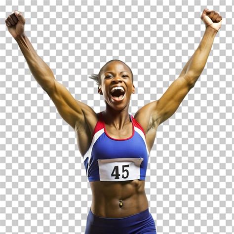 Premium Psd A Female Track And Field Athlete Celebrating On